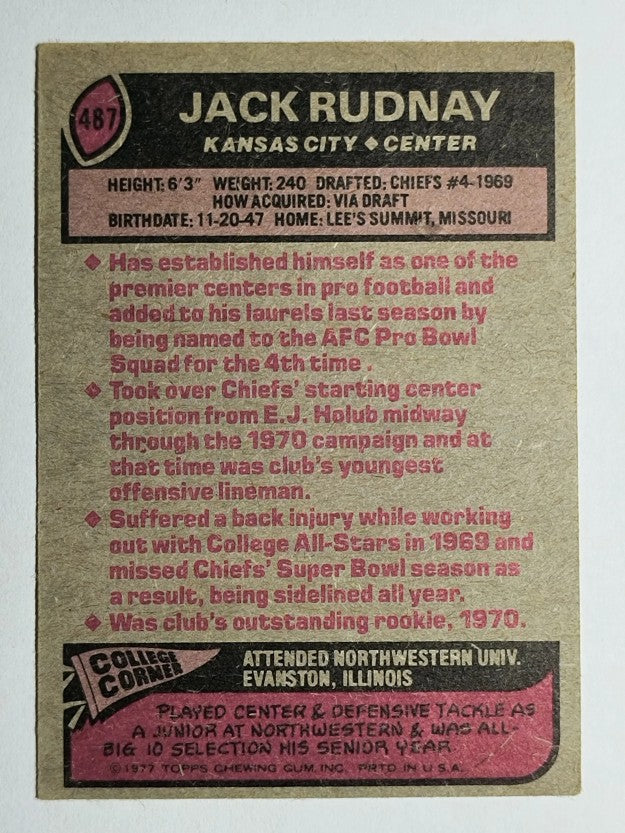 1977 Topps #487 Jack Rudnay (EX)