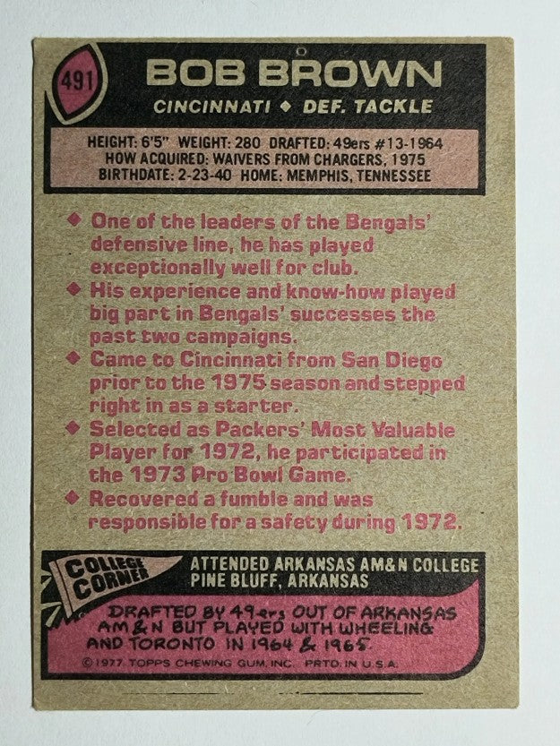 1977 Topps #491 Bob Brown DT (VGEX)