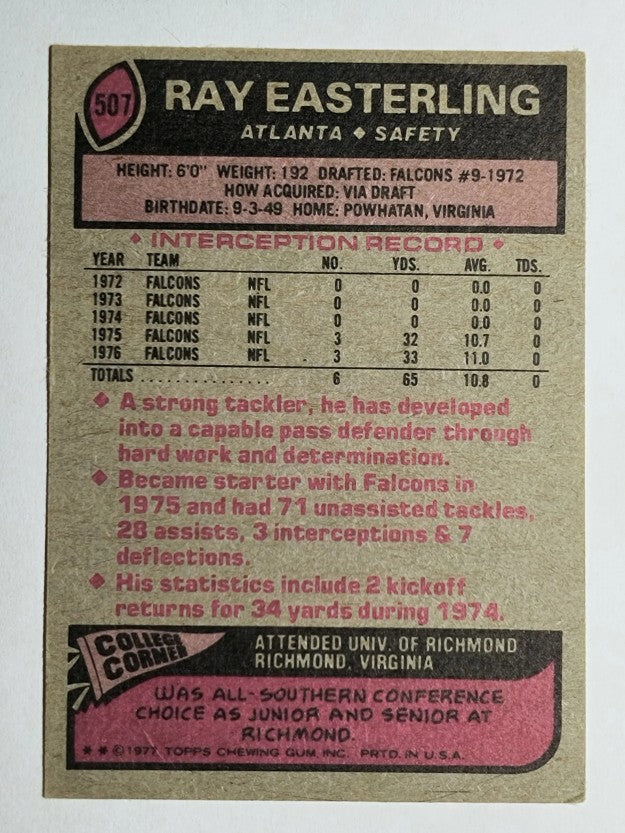 1977 Topps #507 Ray Easterling RC (EX)