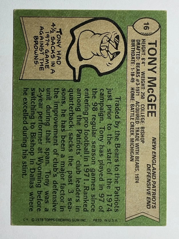 1978 Topps #16 Tony McGee DT (GOOD)