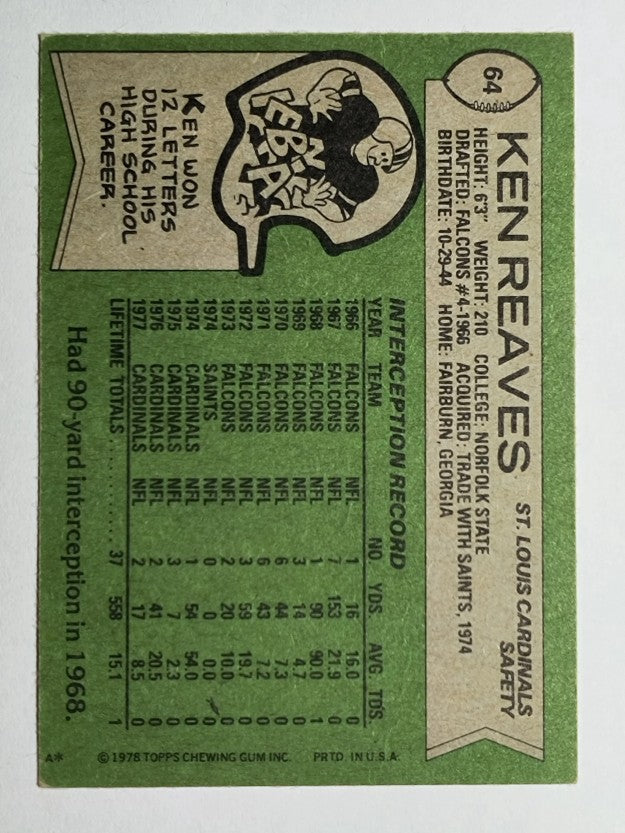 1978 Topps #64 Ken Reaves (VGEX)