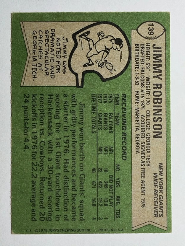 1978 Topps #139 Jimmy Robinson RC (EX)