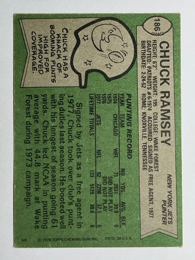 1978 Topps #186 Chuck Ramsey RC (VGEX)