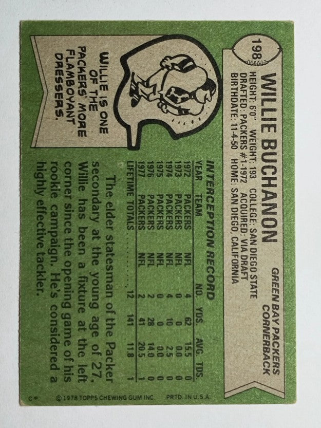 1978 Topps #198 Willie Buchanon (EX)