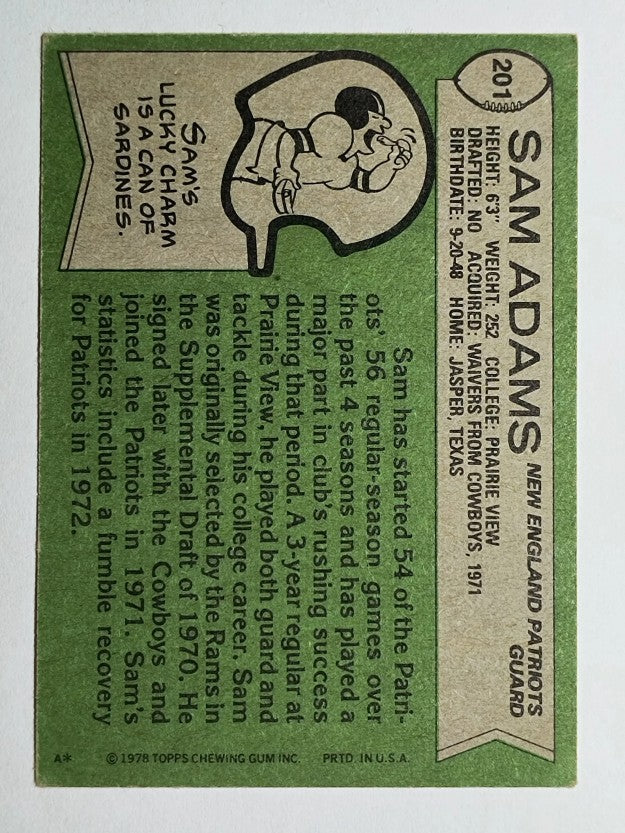1978 Topps #201 Sam Adams (VGEX)