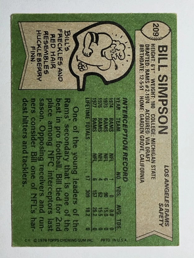 1978 Topps #209 Bill Simpson (EX)