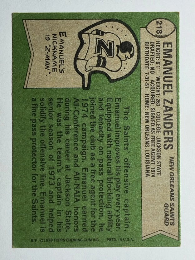 1978 Topps #218 Emanuel Zanders (VGEX)