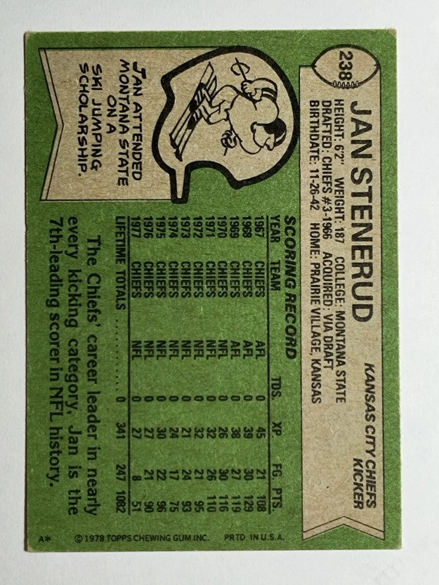 1978 Topps #238 Jan Stenerud (VG)