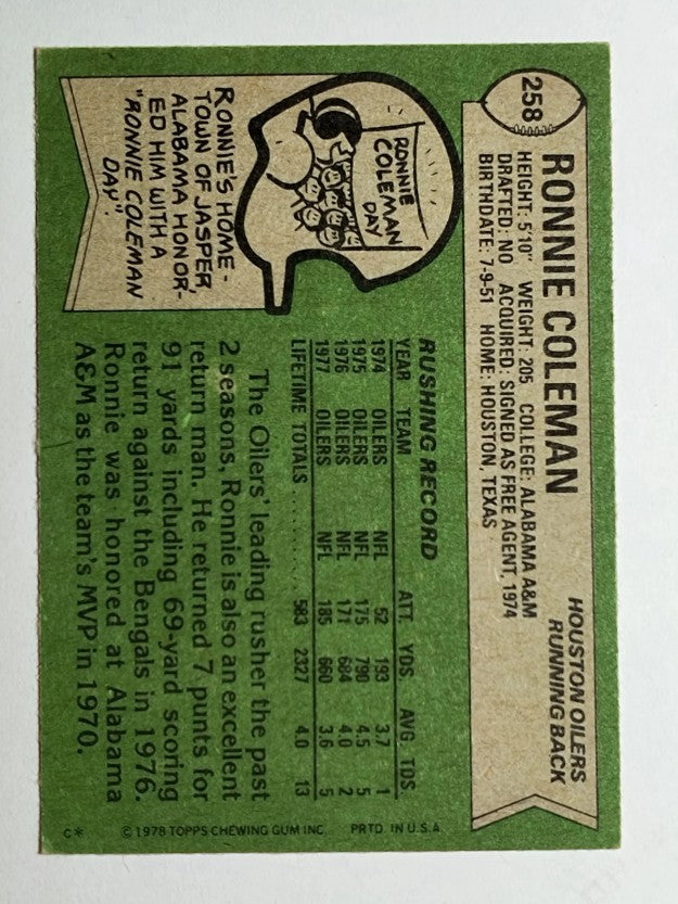 1978 Topps #258 Ronnie Coleman (EXMT)