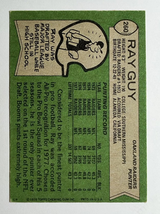 1978 Topps #260 Ray Guy AP (VG)