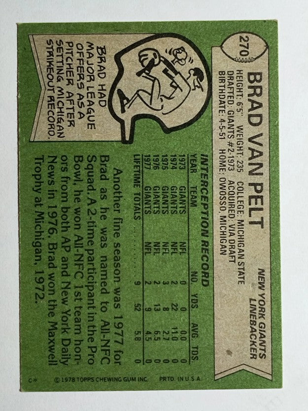 1978 Topps #270 Brad Van Pelt (EX)