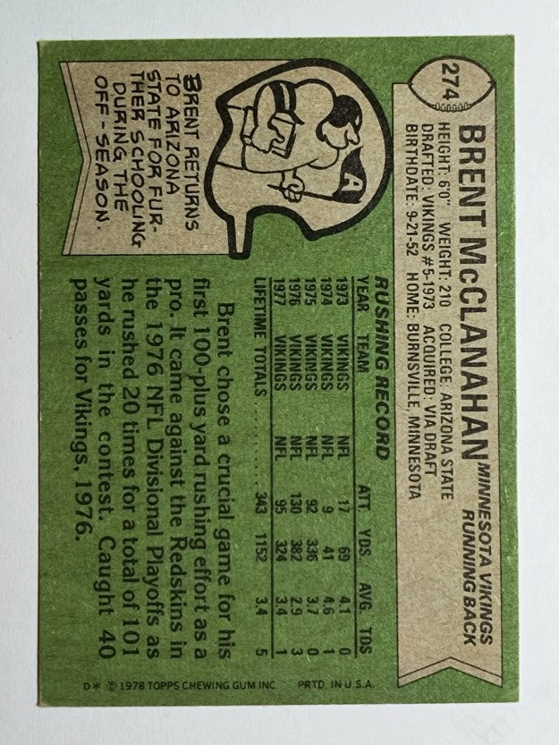 1978 Topps #274 Brent McClanahan (EX)
