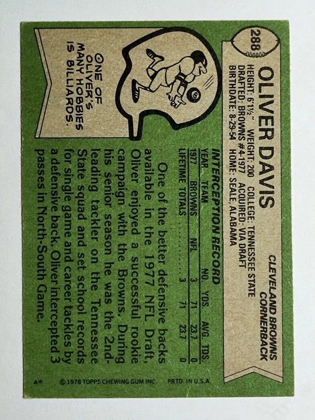1978 Topps #288 Oliver Davis RC (EX)