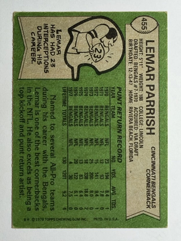 1978 Topps #455 Lemar Parrish (VGEX)