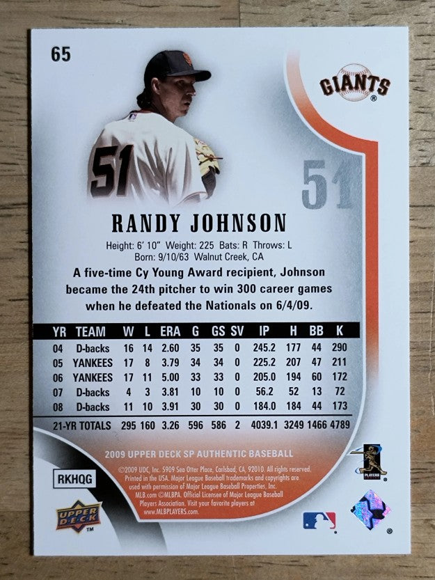 2009 SP Authentic #65 Randy Johnson