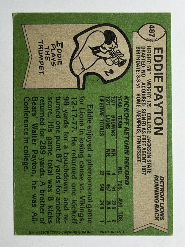 1978 Topps #487 Eddie Payton RC (VGEX)
