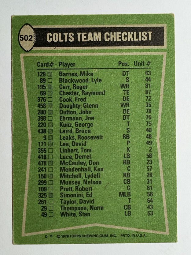 1978 Topps #502 Colts TL/Lydell Mitchell/Lyle Blackwood/Fred Cook (VG)