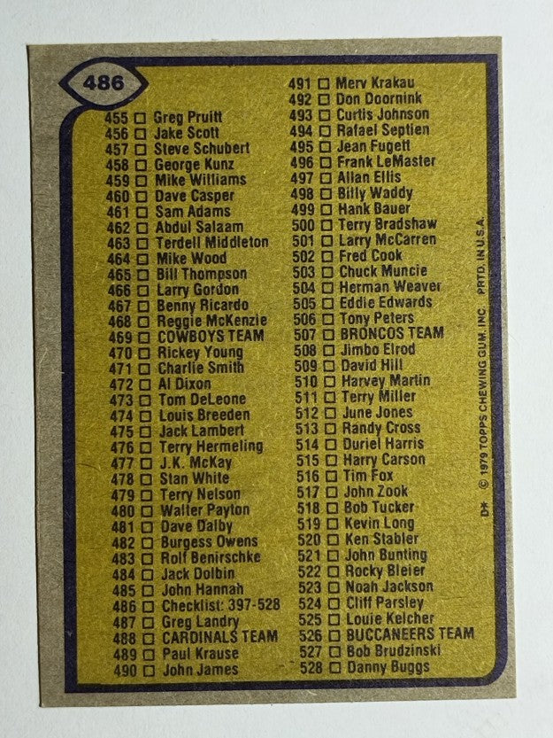 1979 Topps #486 Checklist 397-528 (EX)