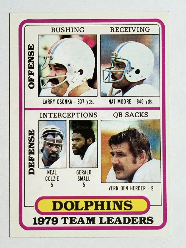1980 Topps #76 Dolphins TL/Larry Csonka/Nat Moore/Colzie/Gerald Small (EXMT)