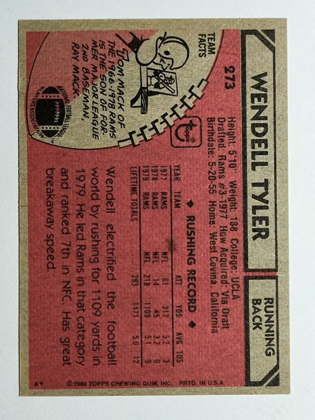1980 Topps #273 Wendell Tyler RC (NM)