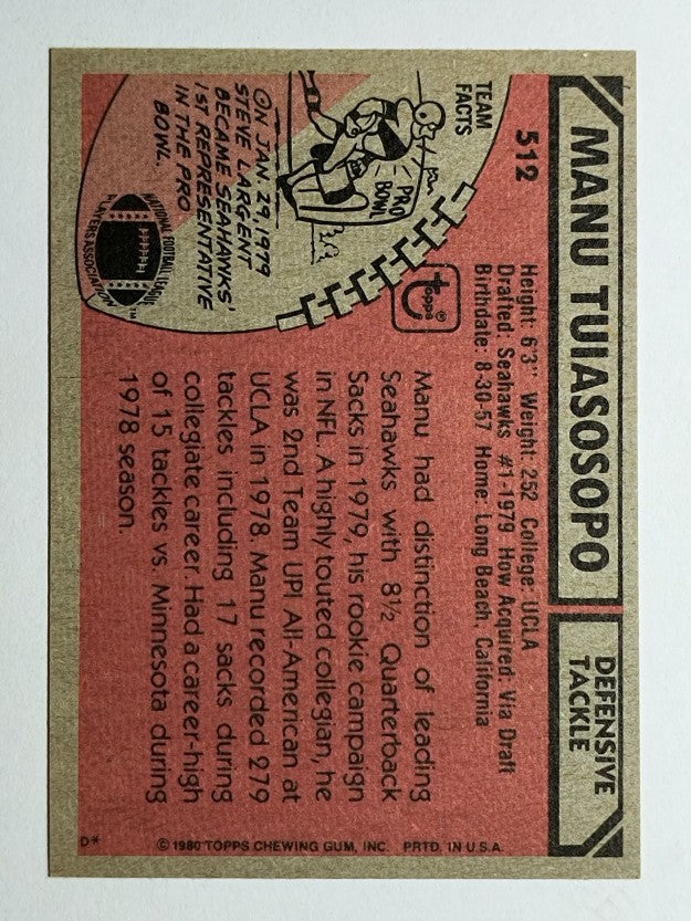 1980 Topps #512 Manu Tuiasosopo RC (EXMT)