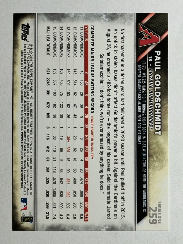 2016 Topps #259A Paul Goldschmidt