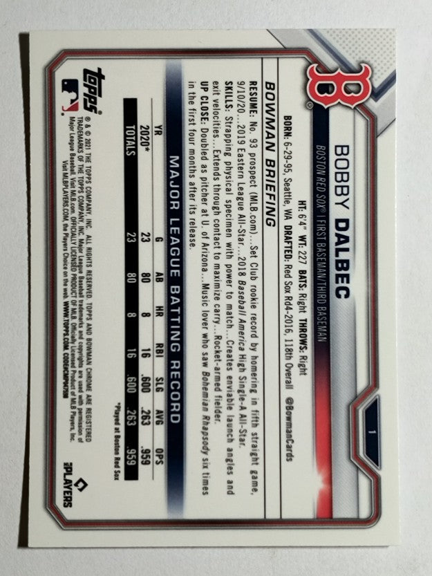 2021 Bowman Chrome #1 Bobby Dalbec RC