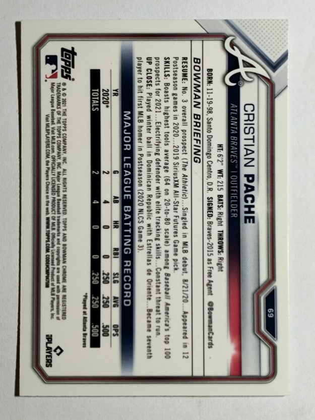 2021 Bowman Chrome #69 Cristian Pache RC