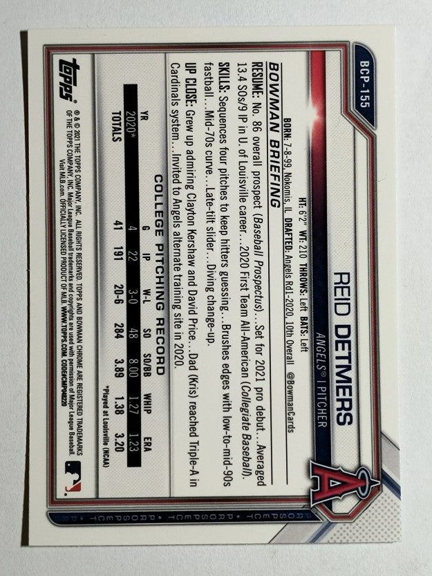2021 Bowman Chrome Mega Box Prospects Refractors #BCP155 Reid Detmers