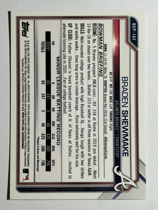 2021 Bowman Chrome Mega Box Prospects Refractors #BCP162 Braden Shewmake