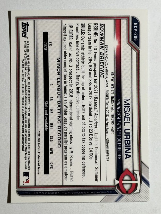 2021 Bowman Chrome Mega Box Prospects Refractors #BCP206 Misael Urbina