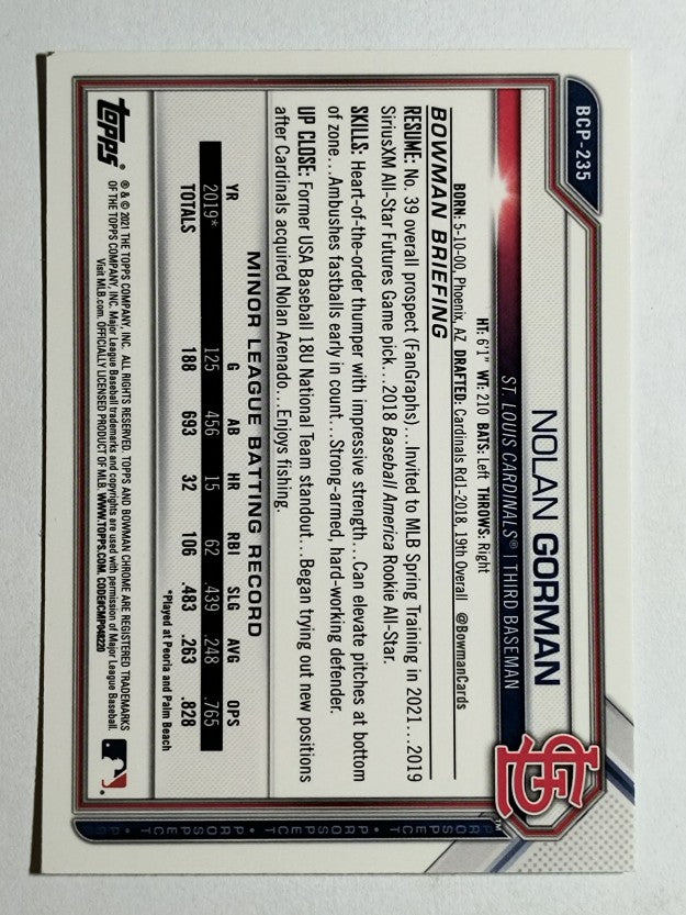 2021 Bowman Chrome Mega Box Prospects Refractors #BCP235 Nolan Gorman