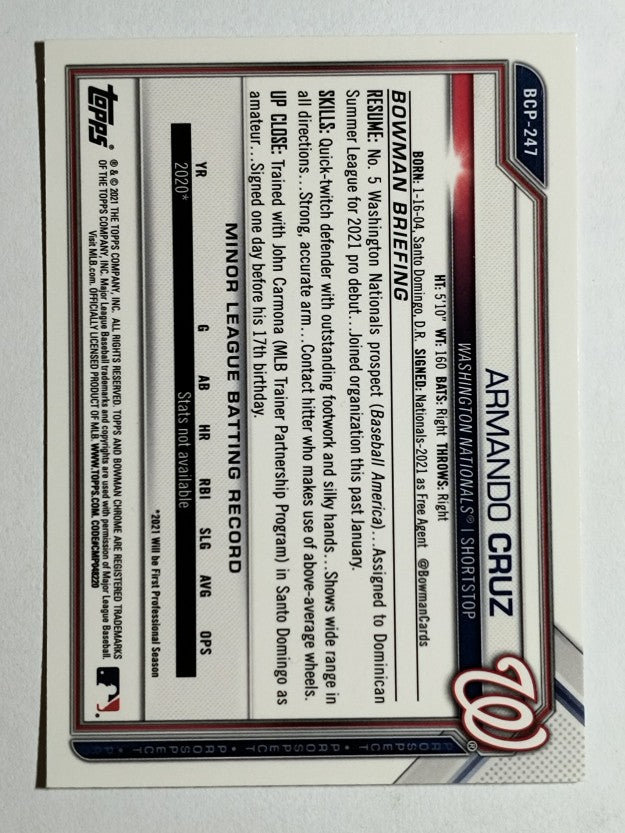 2021 Bowman Chrome Mega Box Prospects Refractors #BCP247 Armando Cruz