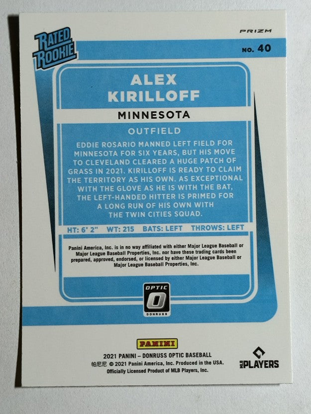 2021 Donruss Optic Carolina Blue and White #40 Alex Kirilloff RR