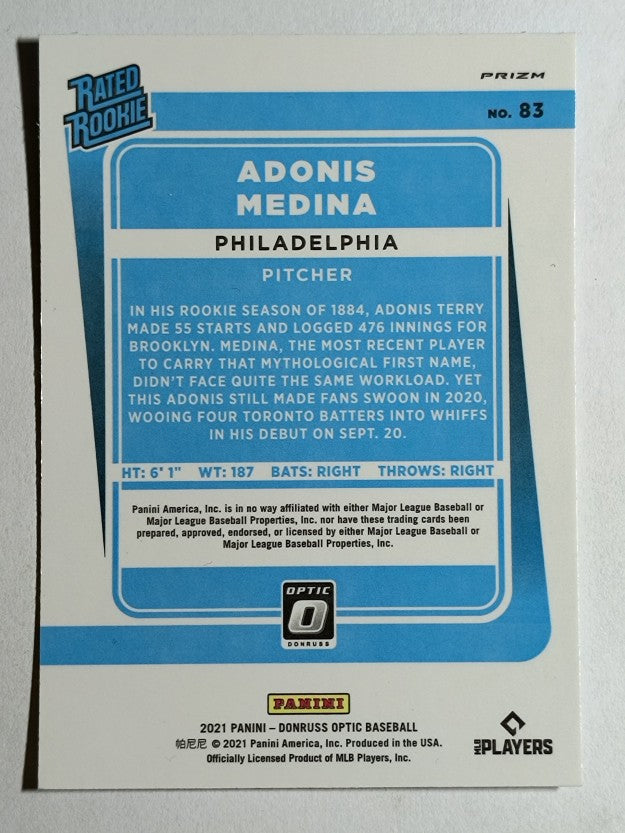 2021 Donruss Optic Carolina Blue and White #83 Adonis Medina RR
