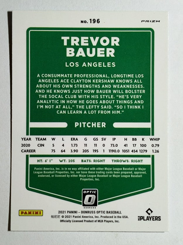2021 Donruss Optic Carolina Blue and White #196 Trevor Bauer