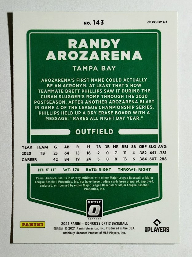 2021 Donruss Optic Lime Green #143 Randy Arozarena