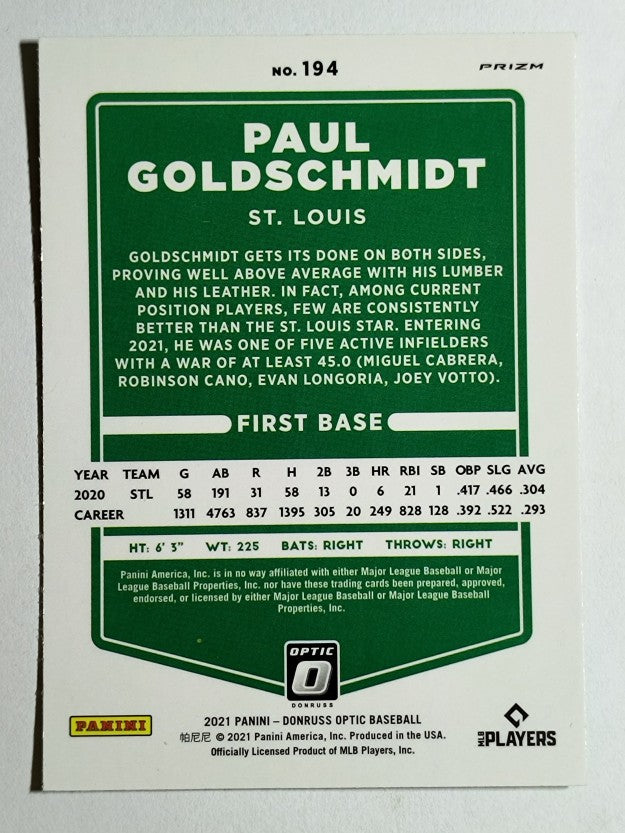 2021 Donruss Optic Lime Green #194 Paul Goldschmidt