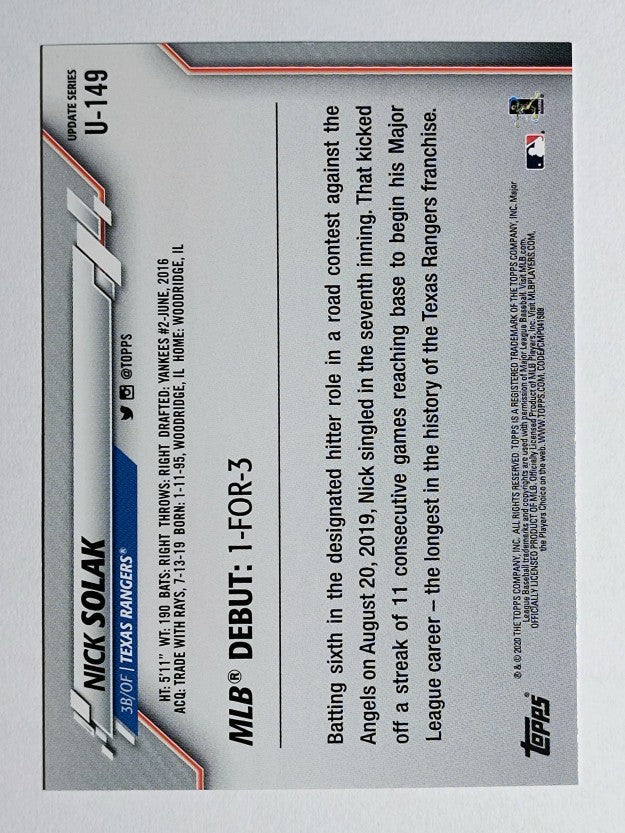 2020 Topps Update #U149 Nick Solak