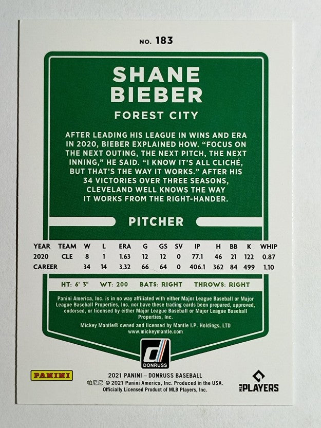 2021 Donruss Variations Holo Red #183 Shane Bieber