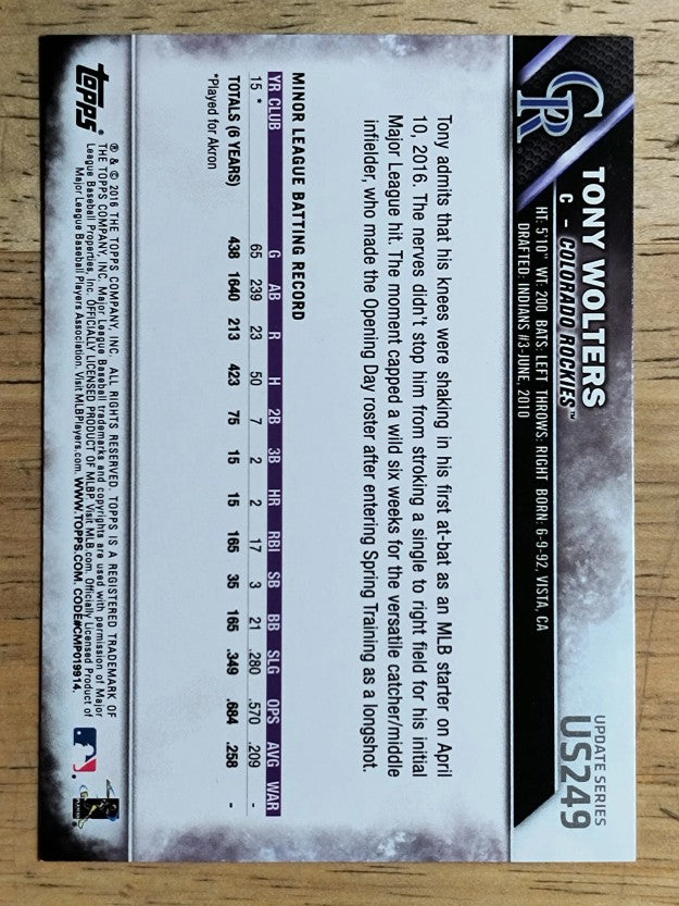 2016 Topps Update #US249 Tony Wolters RC