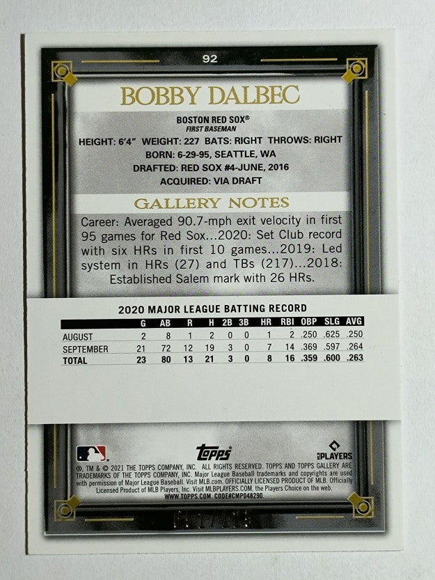 2021 Topps Gallery Green Foil #92 Bobby Dalbec