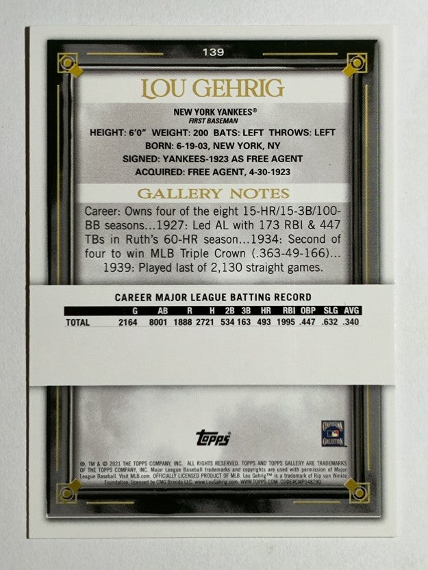 2021 Topps Gallery Rainbow Foil #139 Lou Gehrig