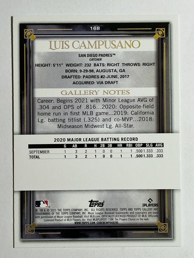 2021 Topps Gallery Rainbow Foil #168 Luis Campusano