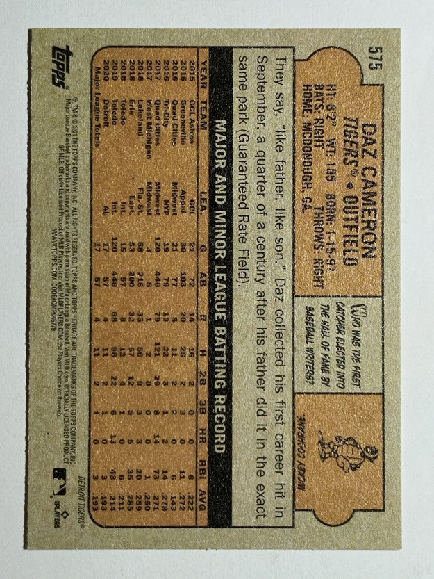 2021 Topps Heritage #575 Daz Cameron RC