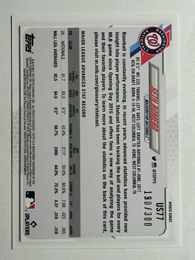 2021 Topps Update Advanced Stats #US77 Seth Romero
