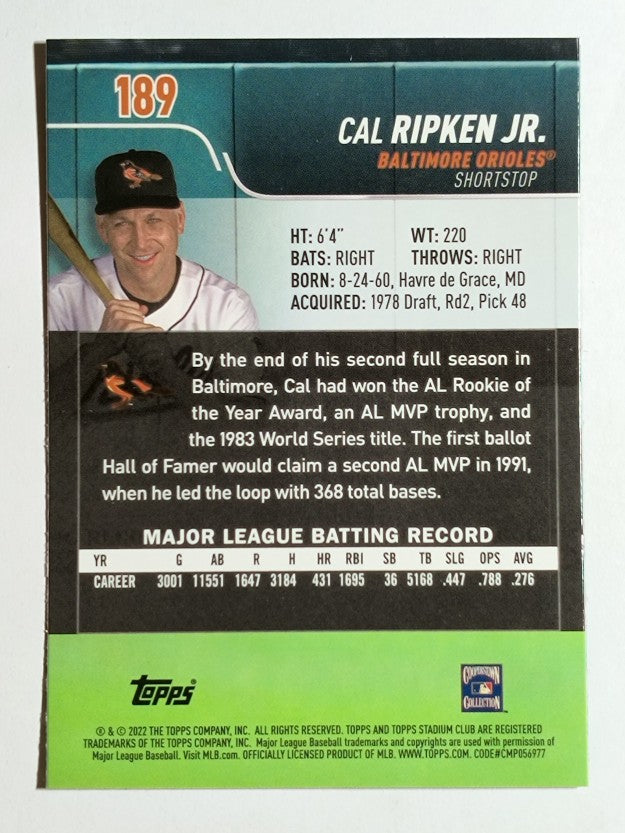 2022 Stadium Club Chrome #189 Cal Ripken Jr.