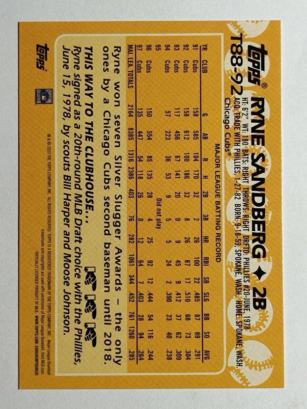 2023 Topps '88 Topps #T8892 Ryne Sandberg