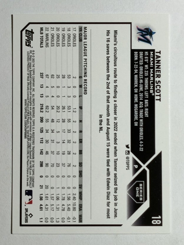 2023 Topps #18 Tanner Scott RC