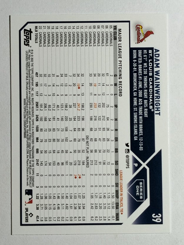 2023 Topps #39 Adam Wainwright